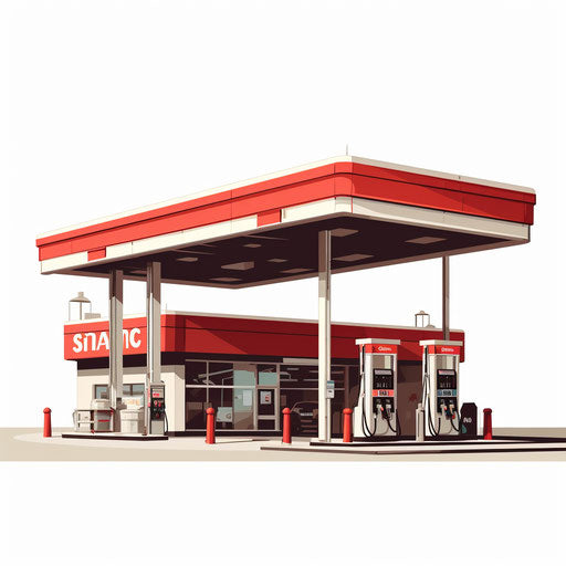 Gas station illustration in the style of Chiaroscuro Art, on white background