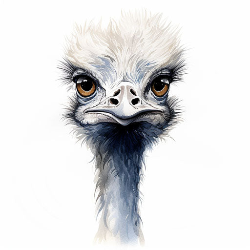 Ostrich illustration in the style of Chiaroscuro Art, on white background