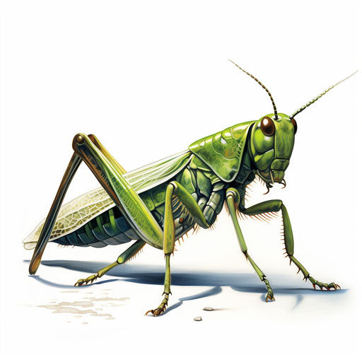 Grasshopper illustration in the style of Chiaroscuro Art, on white