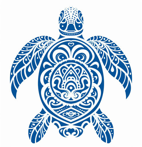 Turtle seashell tribal design, light and dark indigo style