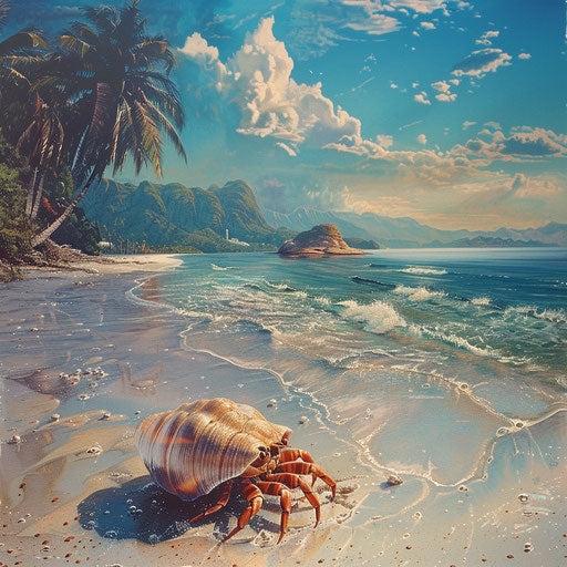 Hermit crab on a tranquil island shore