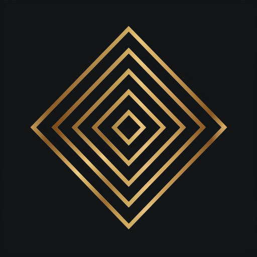 Online logo with geometric patterns and elegant lines, in black and gold