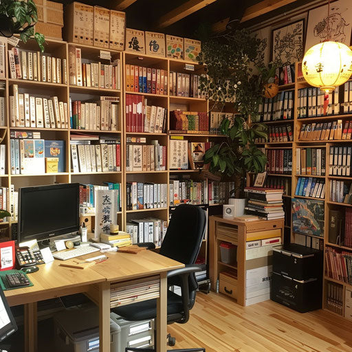 Translator's office with multilingual dictionaries