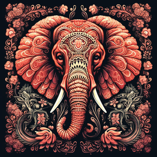 Energetic skull motifs with elephants in the background