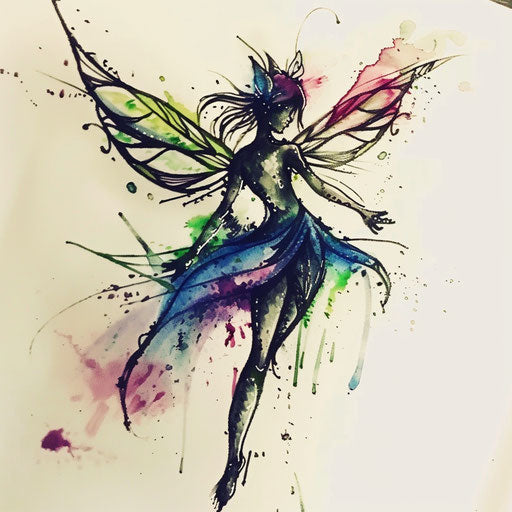 Delicate watercolor fairy tattoo design