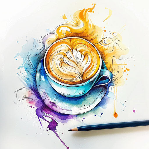 Vibrant sketch of a latte with detailed art foam