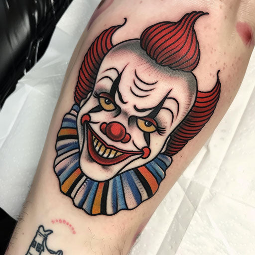 Traditional American style clown tattoo on white background