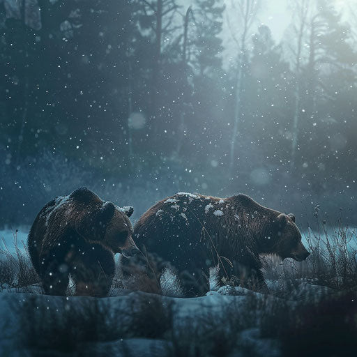 Bears in a Silent Snowfall at Dusk