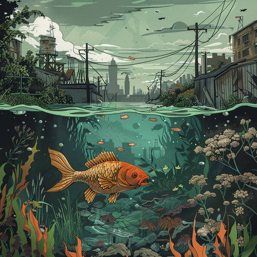 A fish's journey through a polluted waterway