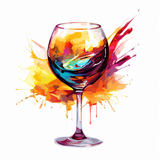 Wine glass clipart in the style of Impressionistic Art, on a white background