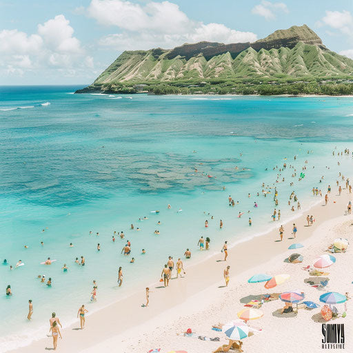Lanikai Beach, Hawaii with families enjoying the sun and sea