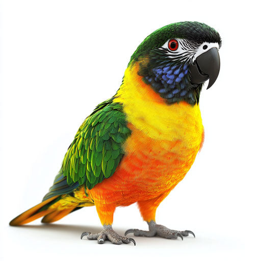 3D parrot on flat white background, realistic style, isolated clipart