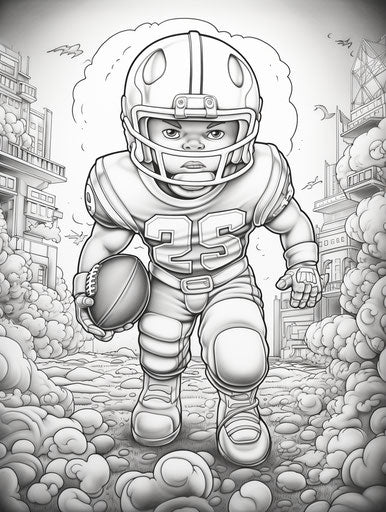 Football player coloring pages for kids, artistic style