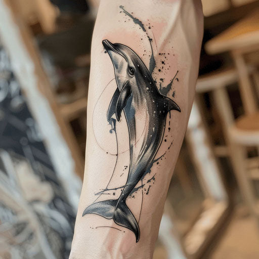 Dolphin tattoo with brush stroke effect on white background