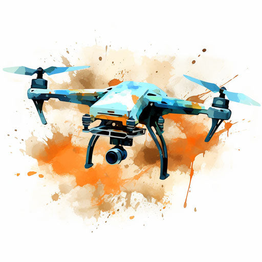 Drone illustration in the style of oil painting on white backdrop