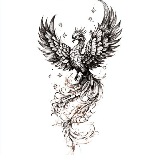 Alpha tattoo with phoenix rising from flames