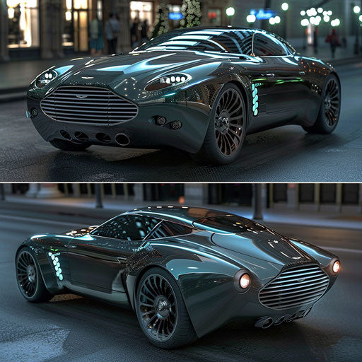 Retro-Futuristic Aston Martin DB6 with Electric Propulsion and Holographic Displays in 2050