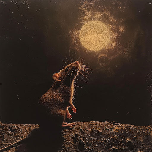 Brown rat under a glowing moonlight