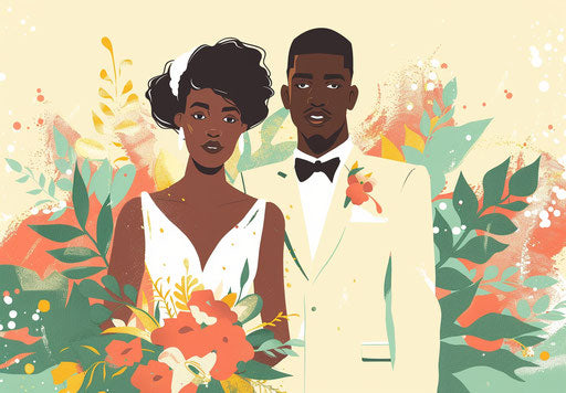 Wedding in animated gifs style, color blocks, full body