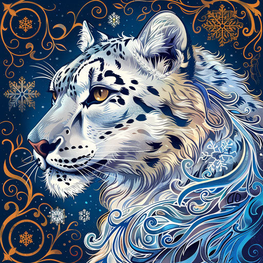 Majestic snow leopard in art nouveau style
