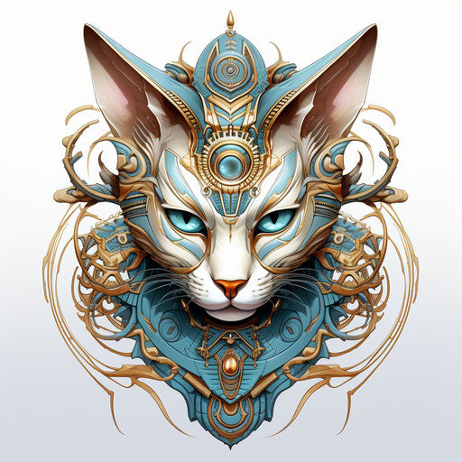 Head of a sphinx cat with Egyptian ornaments