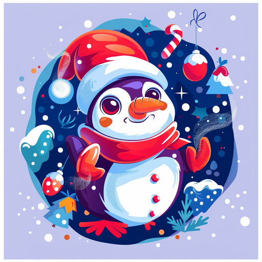 Holiday-themed cartoon logo with festive elements and cheerful colors