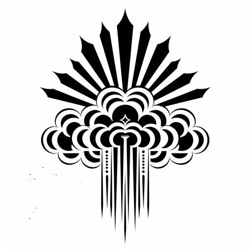 Art Deco cloud tattoo stencil, streamlined shapes and symmetry