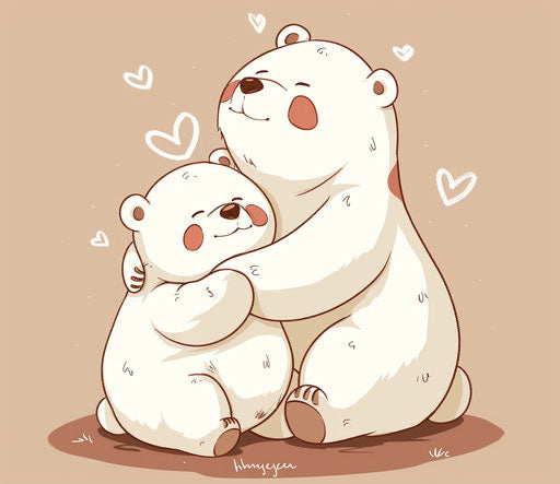 Embracing two little bears with hearts, animated gifs style