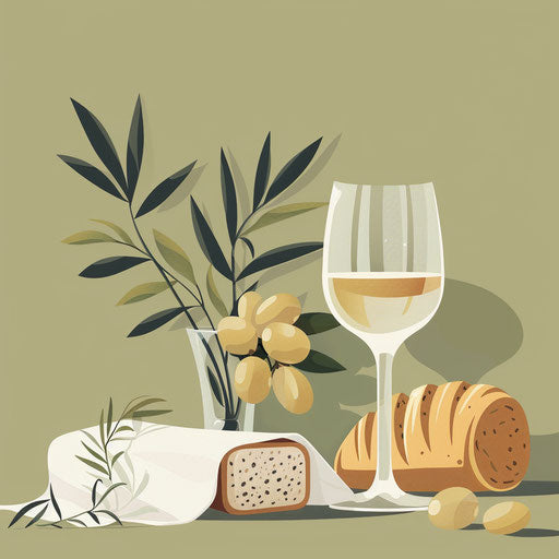 Realistic communion clipart with muted olive background