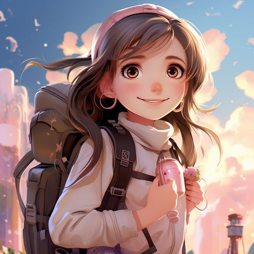 Cartoon girl with a backpack