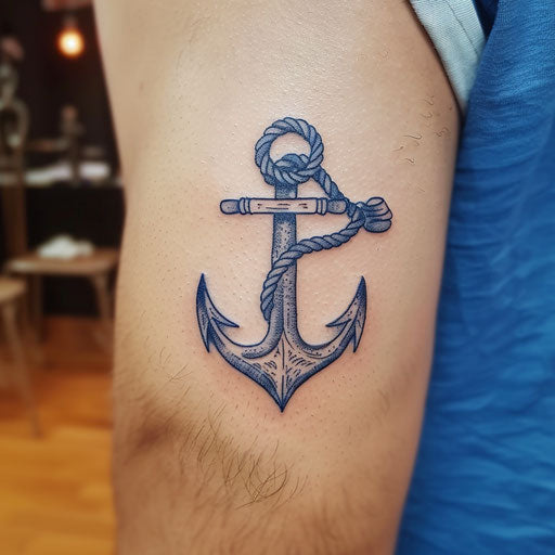 Sketch of tattoo anchor surrounded by classic navy and white rope