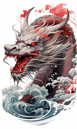 Japanese dragon tattoo vector dark silver red style