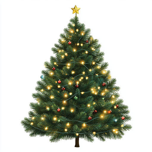 Realistic illustration of a Christmas tree with lights