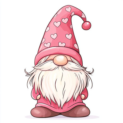 Valentine's Day gnome, pink hat with hearts