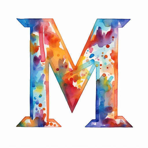 Letter m clipart in the style of Impressionistic Art, on white background