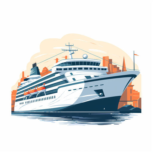 Minimalist cruise ship clip art, on white background