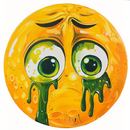 Emotional symbol with round yellow face crying green tears