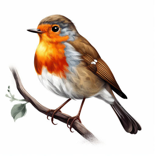 Robin drawing in the style of Chiaroscuro Art, on white background