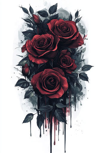 Dark red fantasy roses with drips, digital art