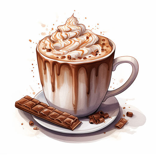 Hot cocoa clipart in the style of Chiaroscuro Art, on a white background
