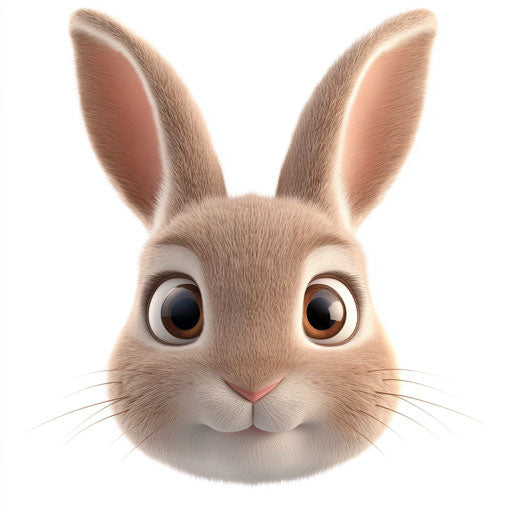 3D bunny face in photorealistic style on flat white background