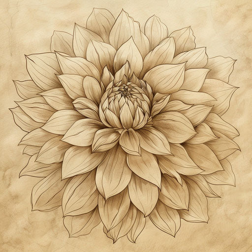 Vintage dahlia tattoo sketch with sepia tones