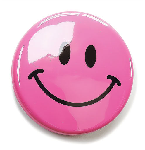 Pink smiley face, clip art style 27:28