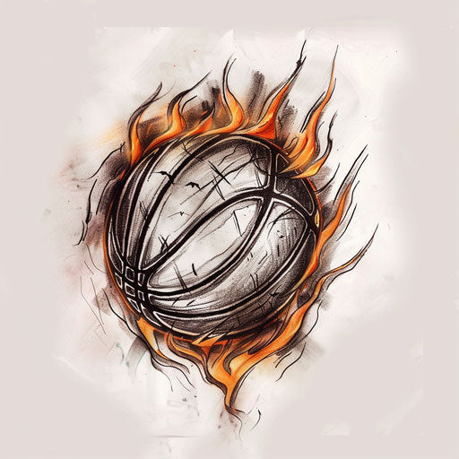 Gothic tattoo sketch of basketball with intense flames