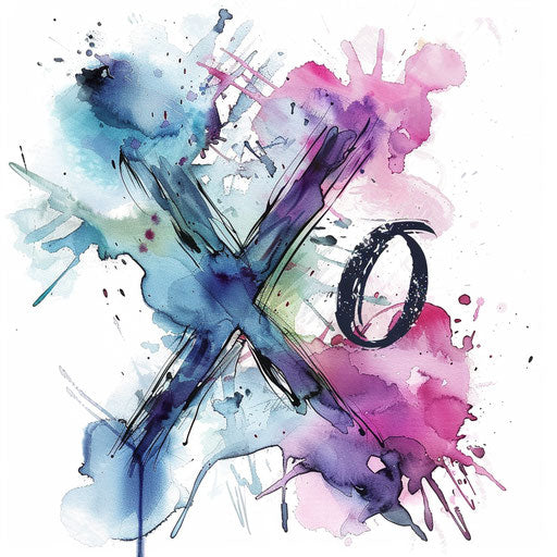 Watercolor xo tattoo sketch with soft, blended hues
