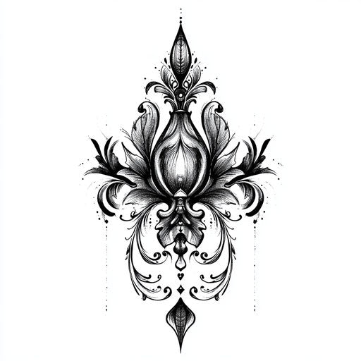 Beautiful clipart style flat tattoo sketch constantine tattoo with vintage Victorian flourishes on pure white background