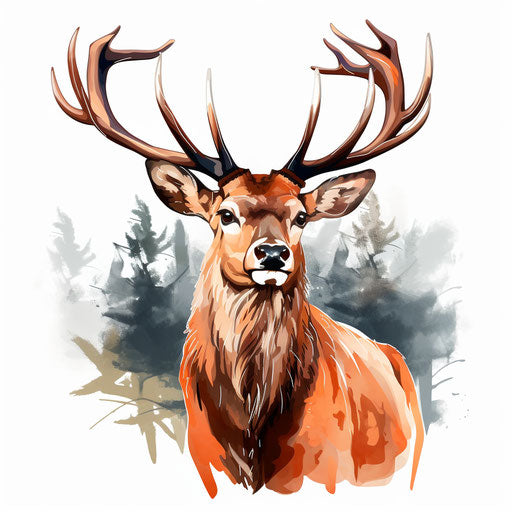 Reindeer clipart in the style of chiaroscuro art, on white background