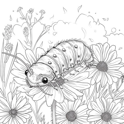 Caterpillar enjoying morning sun on a flower petal