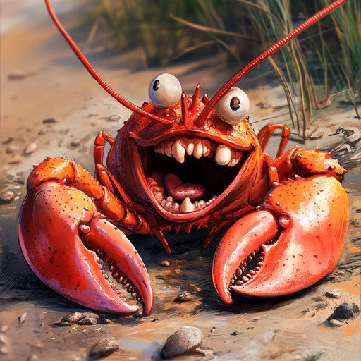 Humorous caricature of a lobster with human characteristics
