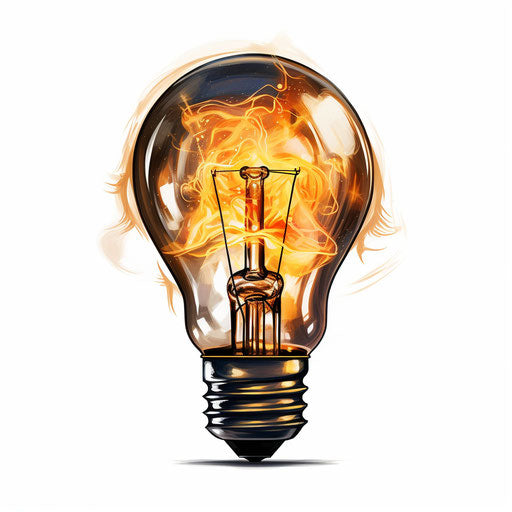 Lightbulb illustration in the style of Chiaroscuro Art, on white background